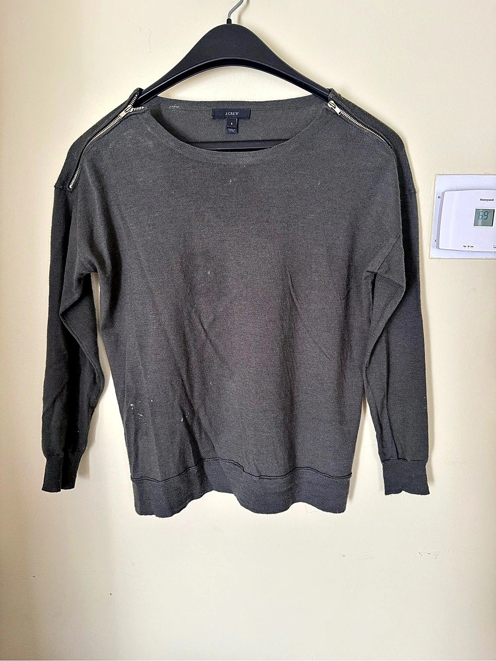 J.Crew Merino Zip-Shoulder Sweater Gray Size Small
